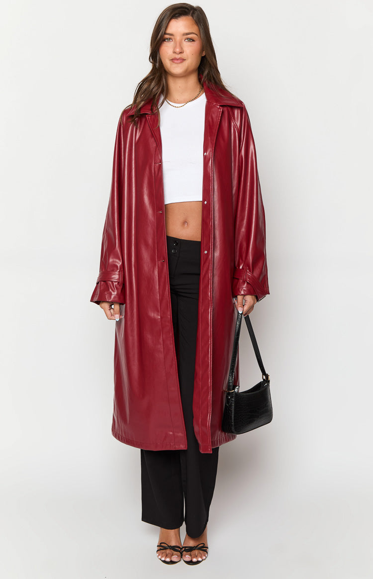 Finn Red PU Trench Coat Image