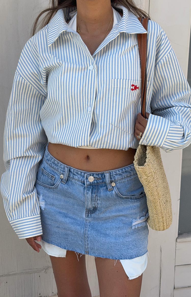 Found Love Light Wash Denim Low Rise Mini Skirt Image
