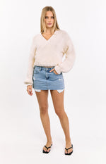 Found Love Light Wash Denim Low Rise Mini Skirt Image