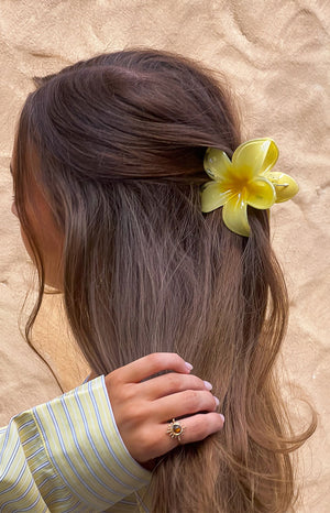 Beginning Boutique Frangipani Yellow Flower Clip yellow translucent frangipani flower hair clip