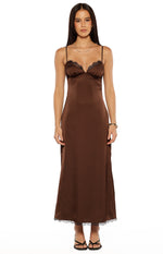 Freilla Brown Satin Midi Dress Image