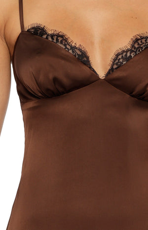 Freilla Brown Satin Midi Dress