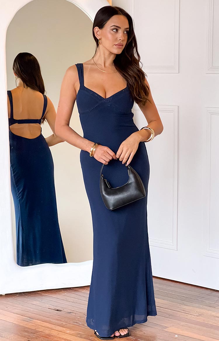 Gabriella Navy Mesh Maxi Dress Image