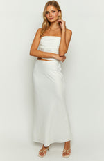 Genevieve White Satin Maxi Skirt Image