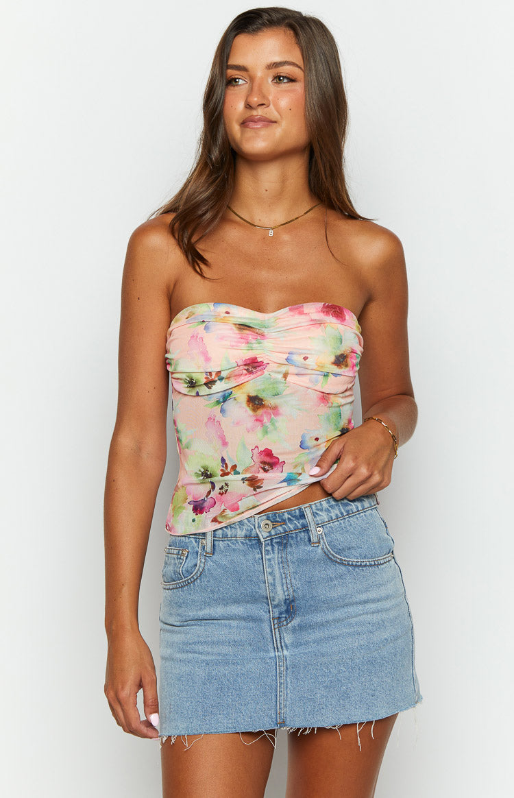 Gill Pink Floral Mesh Top Image