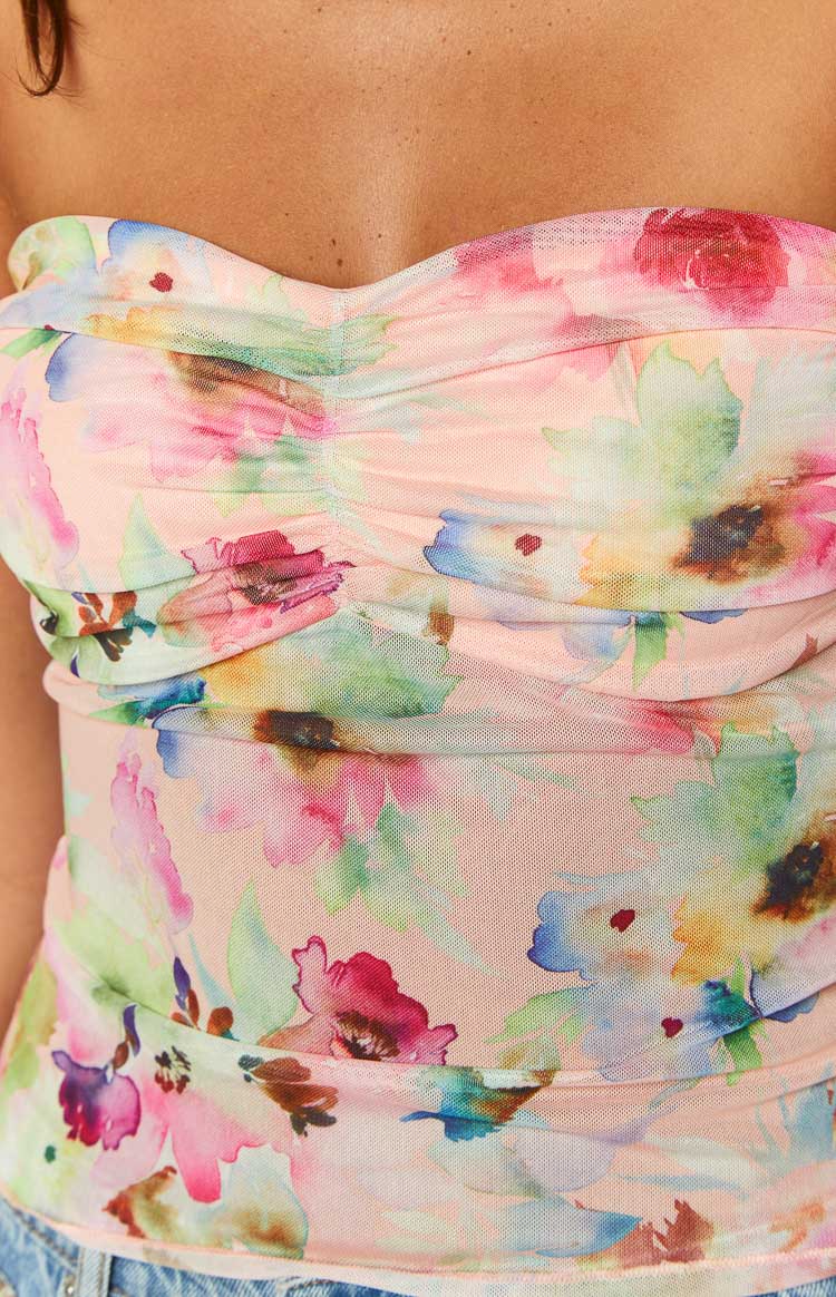 Gill Pink Floral Mesh Top Image