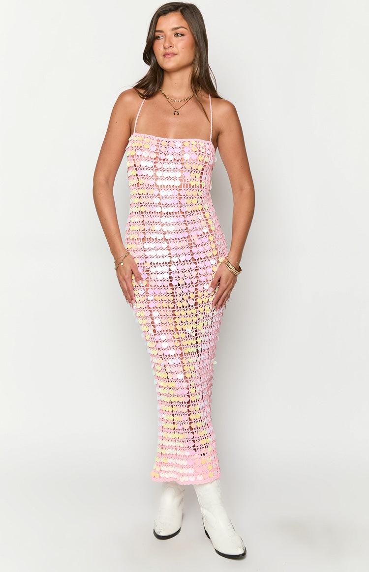 Glance Pink Sequin Strapless Maxi Dress Image