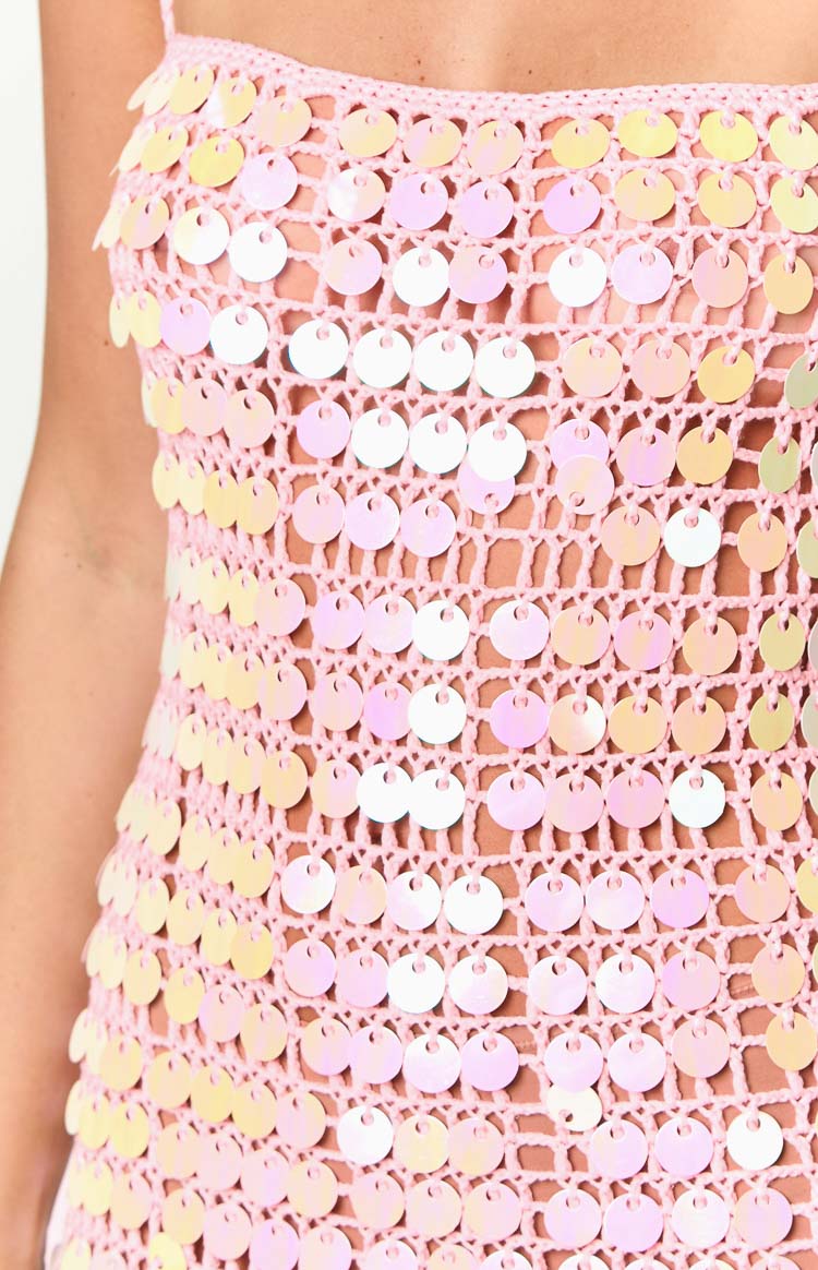 Glance Pink Sequin Strapless Maxi Dress Image