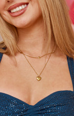 Gold Heart Double Chain Necklace Image