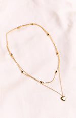 Gold Heart Double Chain Necklace Image