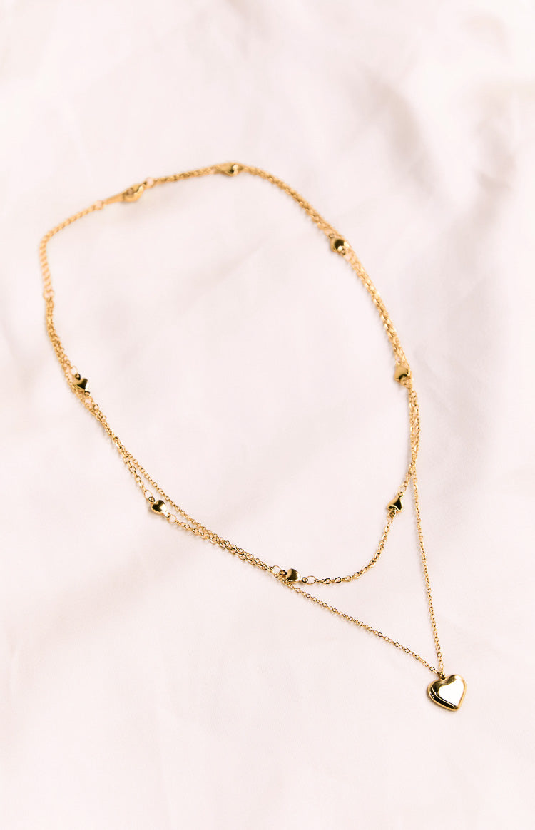 Gold Heart Double Chain Necklace Image