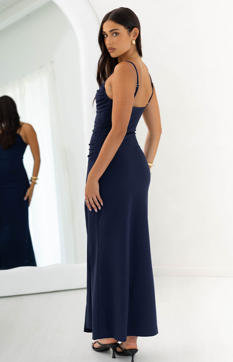 Gracy Navy Crepe Formal Maxi Dress Image