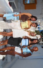 Light blue strapless top with a black contrast band along the neckline and a fitted, cropped silhouette