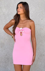 Gretta Pink Strapless Orchid Trim Mini Dress Image