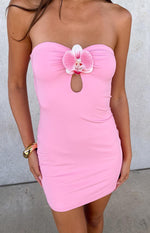 Gretta Pink Strapless Orchid Trim Mini Dress Image