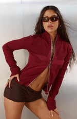 Groove Burgundy Star Zip Up Knit Sweater Image