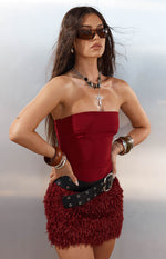 Halo Burgundy Strapless Fur Mini Dress Image