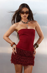 Halo Burgundy Strapless Fur Mini Dress Image