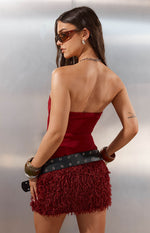 Halo Burgundy Strapless Fur Mini Dress Image