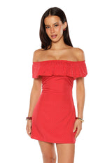 Haylie Red Polka Dot Off Shoulder Mini Dress Image
