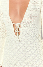 Helio White Crochet Long Sleeve Mini Dress Image
