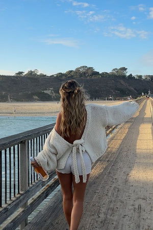 Holiday Cream Tie Up Knit Cardigan