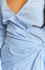 Holly Blue Stripe Tie Up Shirt Mini Dress Image