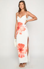 Honey White Floral Jersey Maxi Dress Image