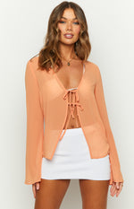 How It Goes Orange Chiffon Long Sleeve Top Image
