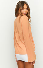 How It Goes Orange Chiffon Long Sleeve Top Image