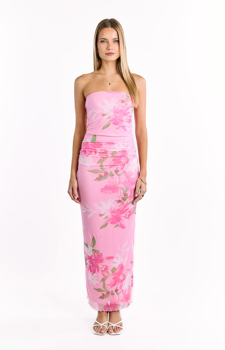 Imogen Pink and Green Floral Print Maxi Dress Image