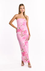 Imogen Pink and Green Floral Print Maxi Dress Image