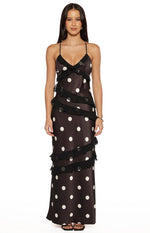 Inara Black Polka Dot Ruffle Maxi Dress Image