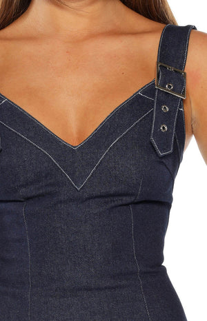 Ines Denim Buckle Detail Mini Dress