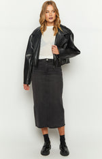 Isla Washed Black Denim Midi Skirt Image