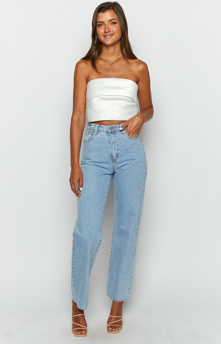 Ivory Allure White Strapless Satin Crop Top Image