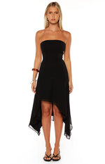 Jannah Black Strapless Hanky Hem Midi Dress - PRE ORDER Image