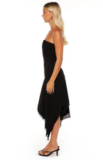 Jannah Black Strapless Hanky Hem Midi Dress - PRE ORDER Image