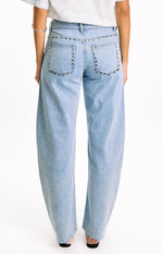 Jannina Light Wash Denim Studded Low Rise Jeans Image