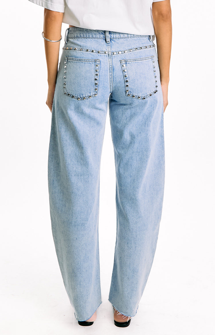 Jannina Light Wash Denim Studded Low Rise Jeans Image