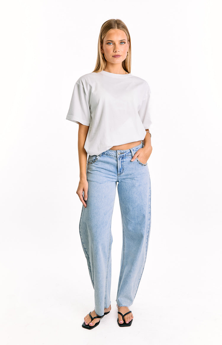 Jannina Light Wash Denim Studded Low Rise Jeans Image