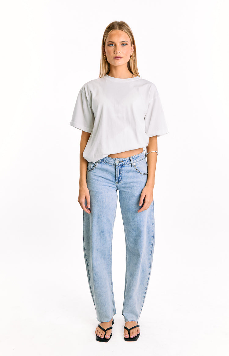 Jannina Light Wash Denim Studded Low Rise Jeans Image