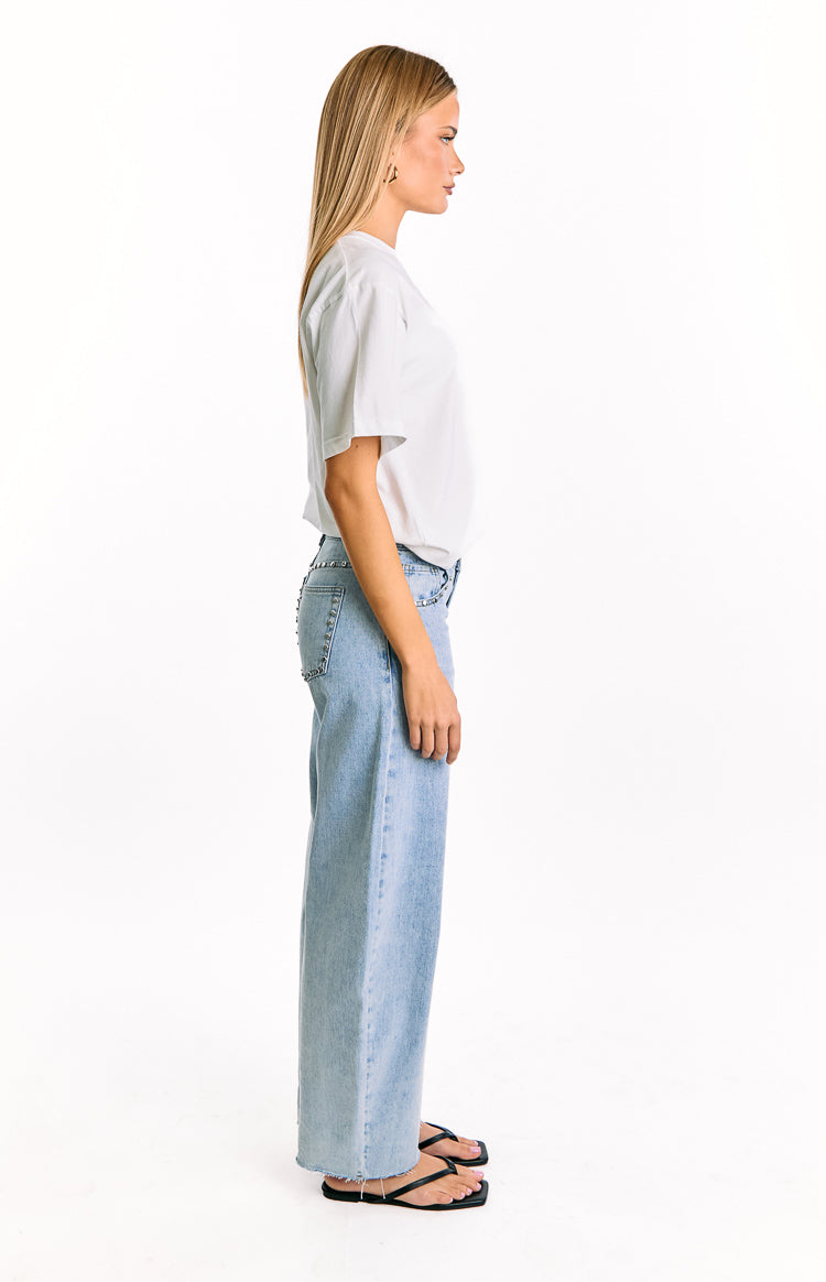 Jannina Light Wash Denim Studded Low Rise Jeans Image