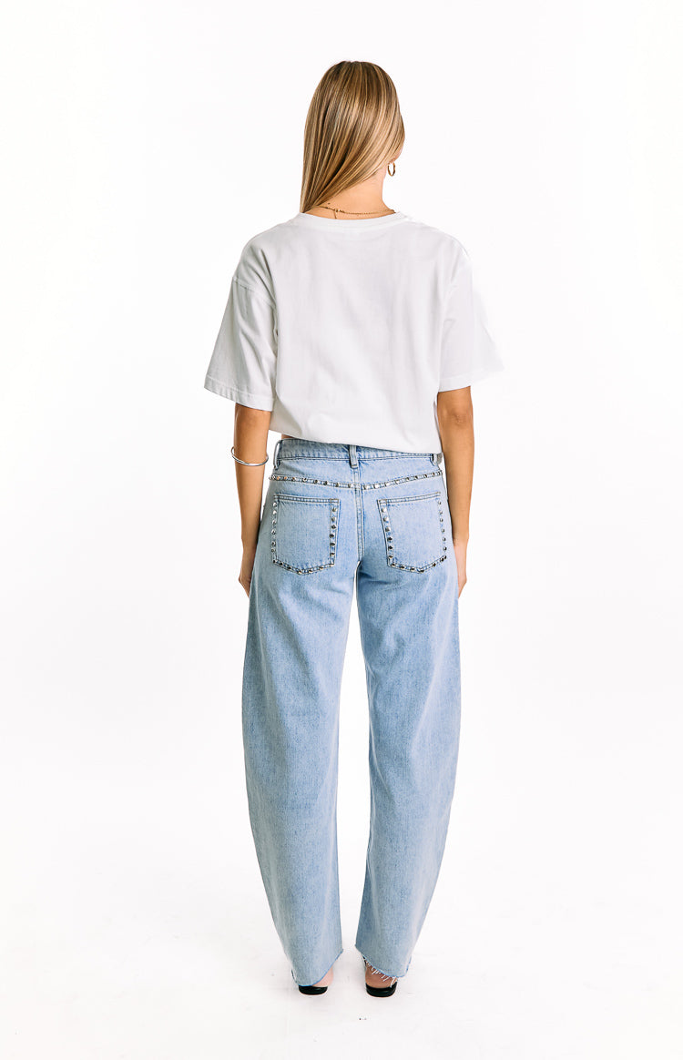 Jannina Light Wash Denim Studded Low Rise Jeans Image