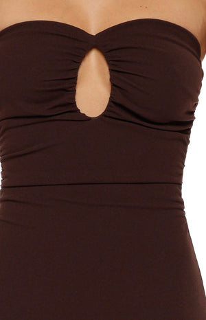 Jordan Brown Crepe Strapless Maxi Dress