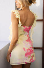 Joyce Yellow Lily Print Mini Dress Image