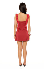 Joyce Burgundy Satin Mini Dress Image