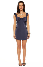 Joyce Navy Satin Mini Dress Image