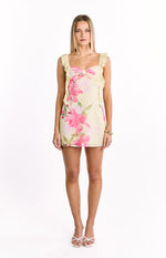 Joyce Yellow Lily Print Mini Dress Image