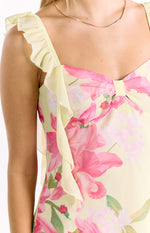 Joyce Yellow Lily Print Mini Dress Image
